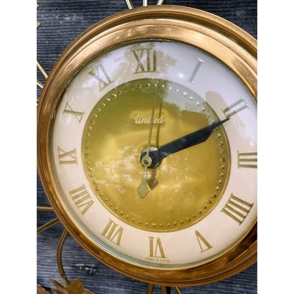 Vintage MCM United Starburst Ivy Leaves Electric wall clock Gold - Picture 13 of 14
